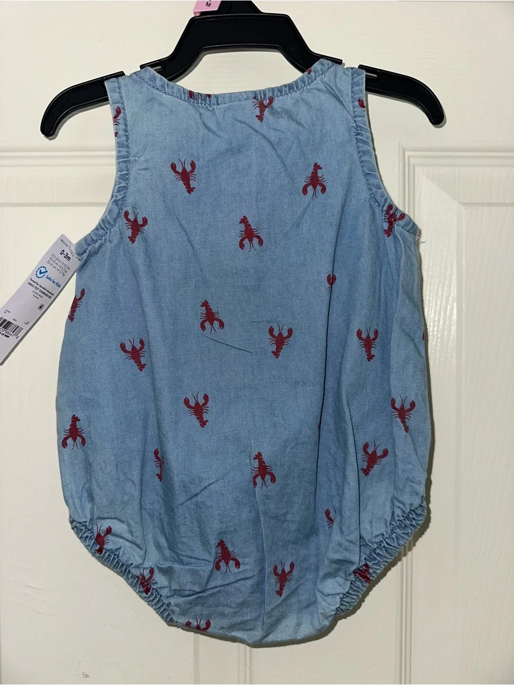 Carter's Light Blue Chambray Romper with Red Lobster Motif